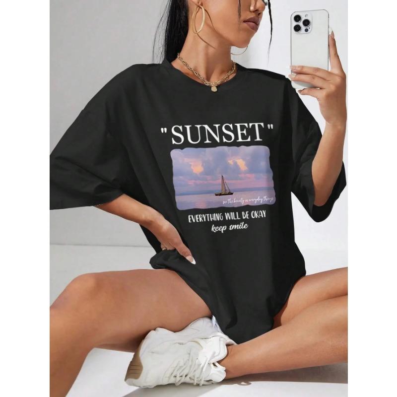 Summer Cotton Plus Size Women's Casual Shirt Landscape Digital Printing Street Style Short Sleeved T-shirt Fashion Women's shirt