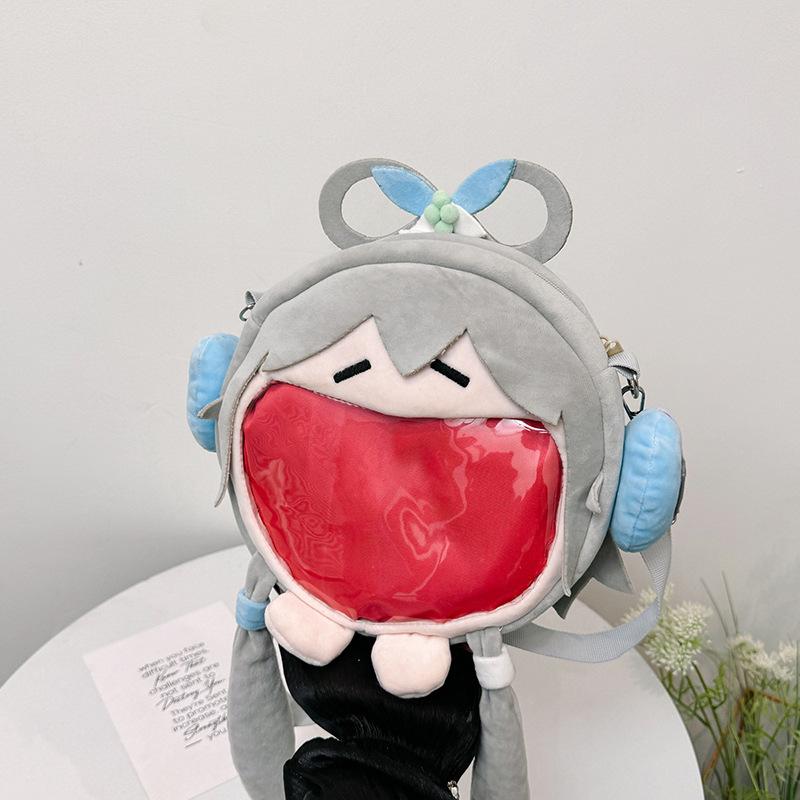 Super Happy Big Mouth Bag Two-dimensional Soft Girl Crossbody Pain Bag Cute Student Cartoon Perspective Bag Creative Jelly Bag