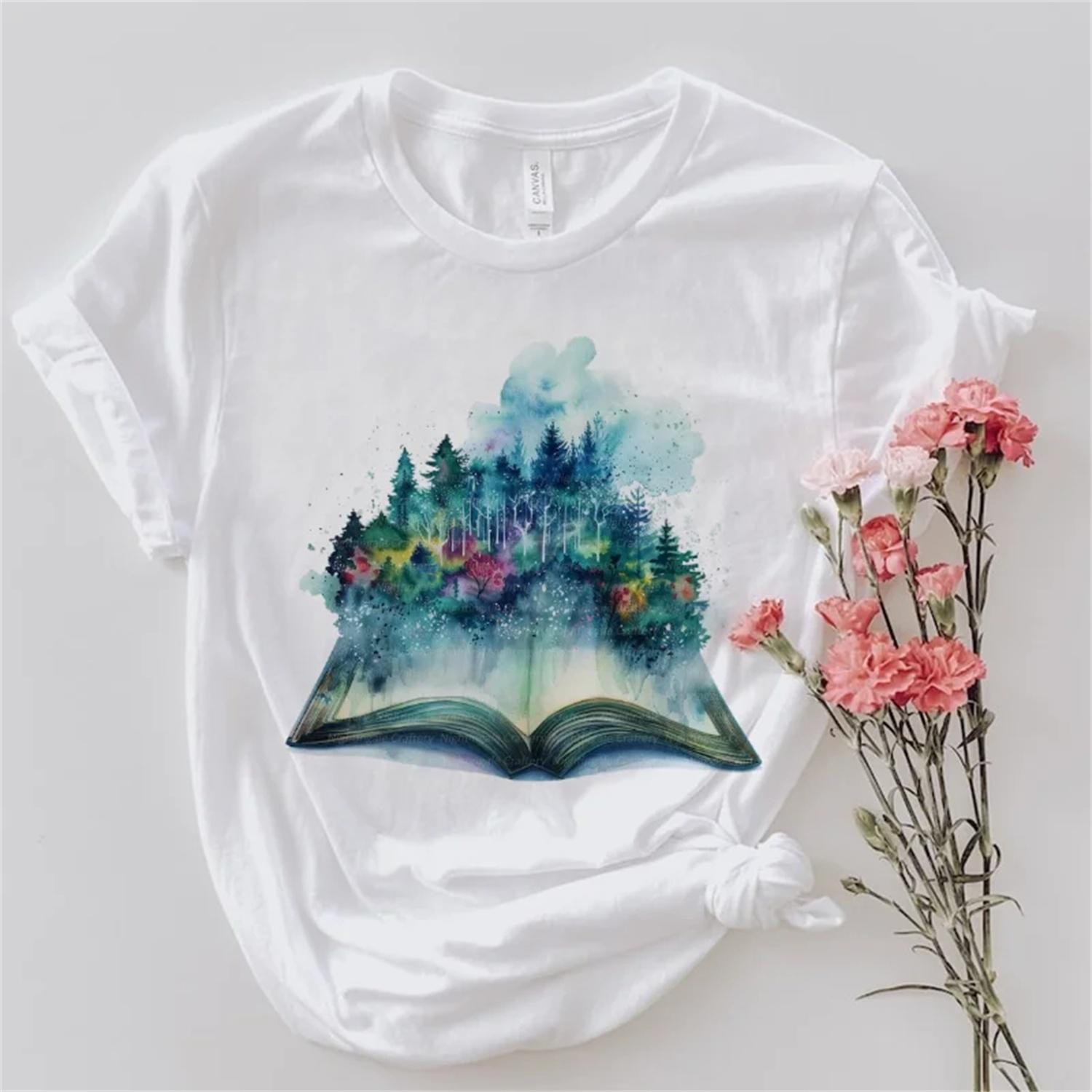 2025 Printed Regular Women s T-Shirt O-Neck Watercolor Pattern Top Summer Popular Women s Round Neck Harajuku Style New T-Shirt XXXXXL белый
