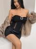 Sexy Cross-Strap Corset Bustier with Lace-Up Belt and Buckle