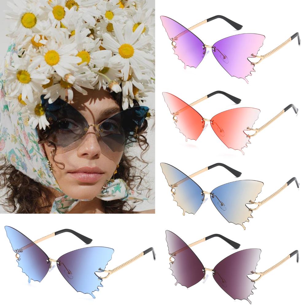 Decorations Metal Eyewear Retro Sun Glasses Rimless Sunglasses UV protection Butterfly Sunglasses