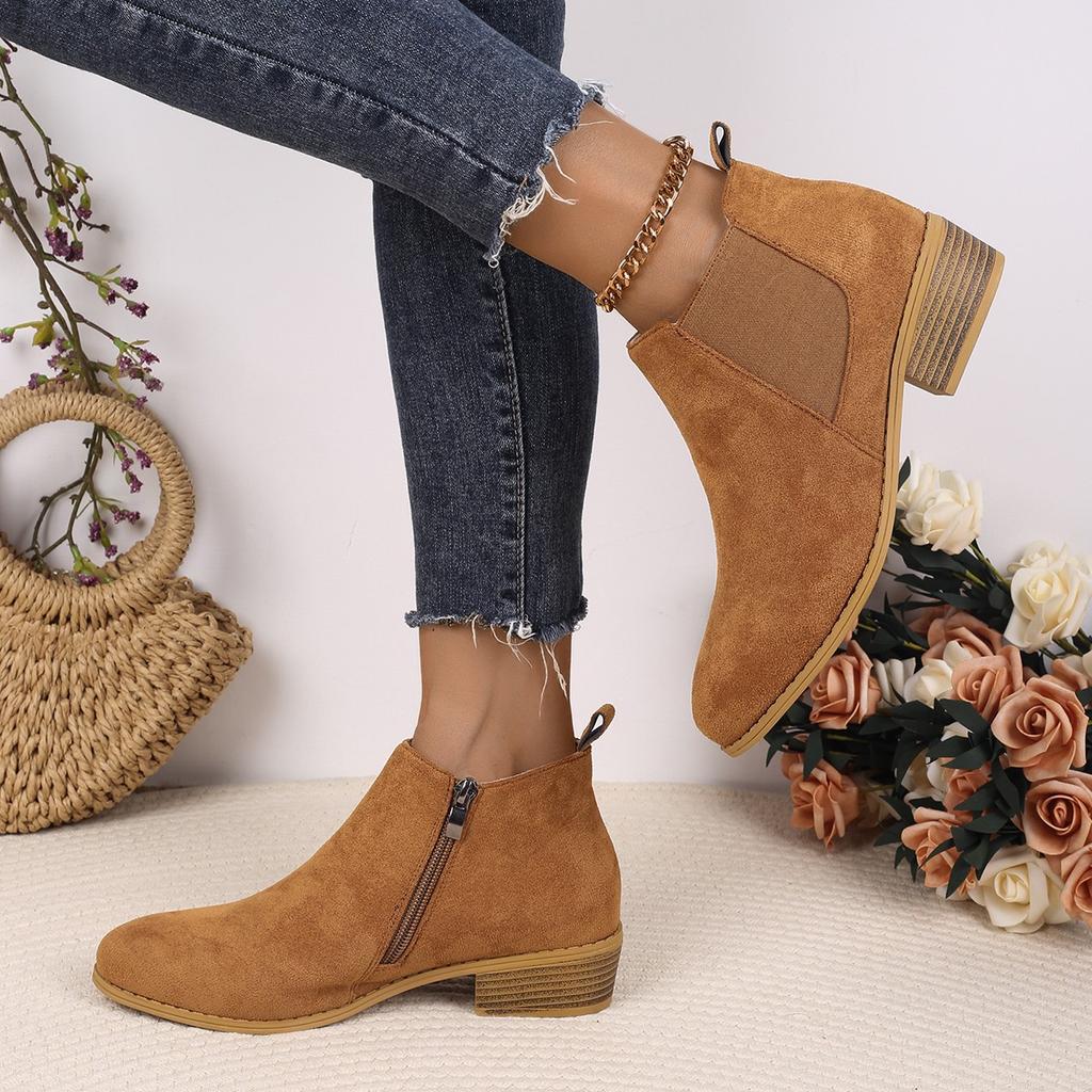 Autumn and Winter Women's Middle School and Ankle Boots Frosted Side Zipper Short Boots New Heel Martin Boots Children