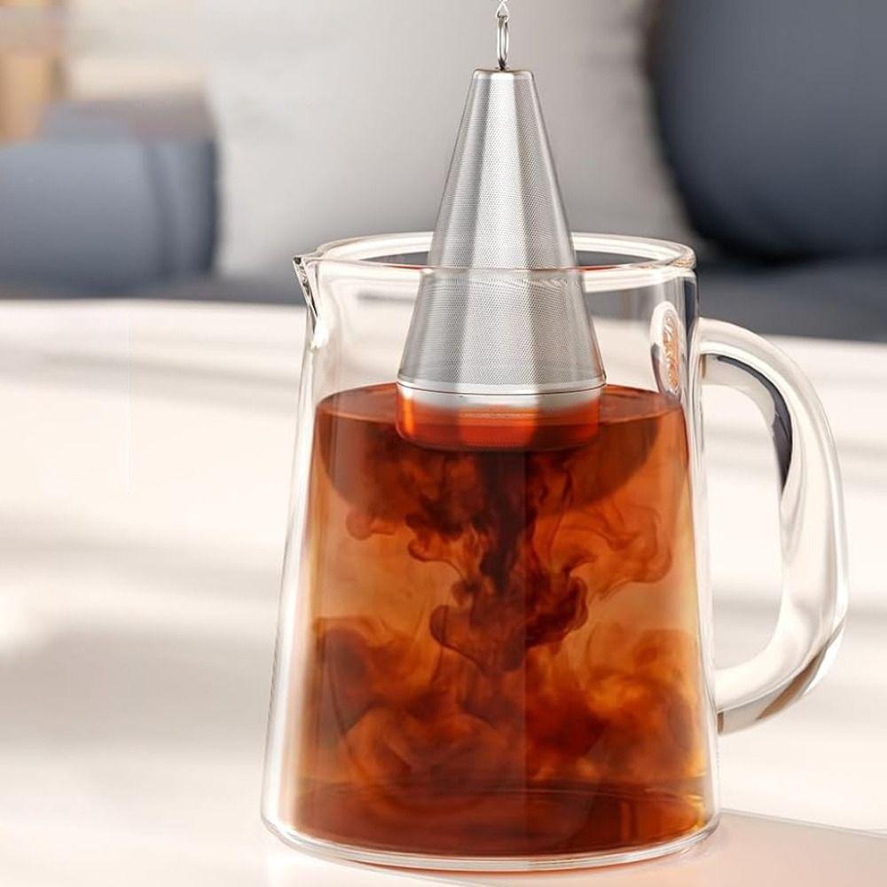 304 Stainless Steel Cone Tea Infuser with Chain Hook and Tray Spices Strainer  Mug