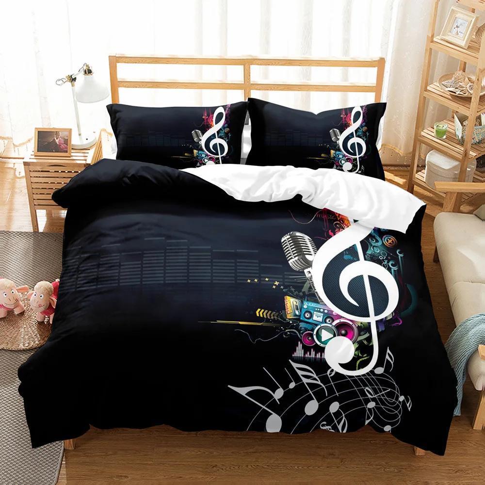 Comforter I Love Music Quilt Bedding Sets Cotton Home Textile 3D Print Music Lover Bedroom Comforter Set Queen Size Black