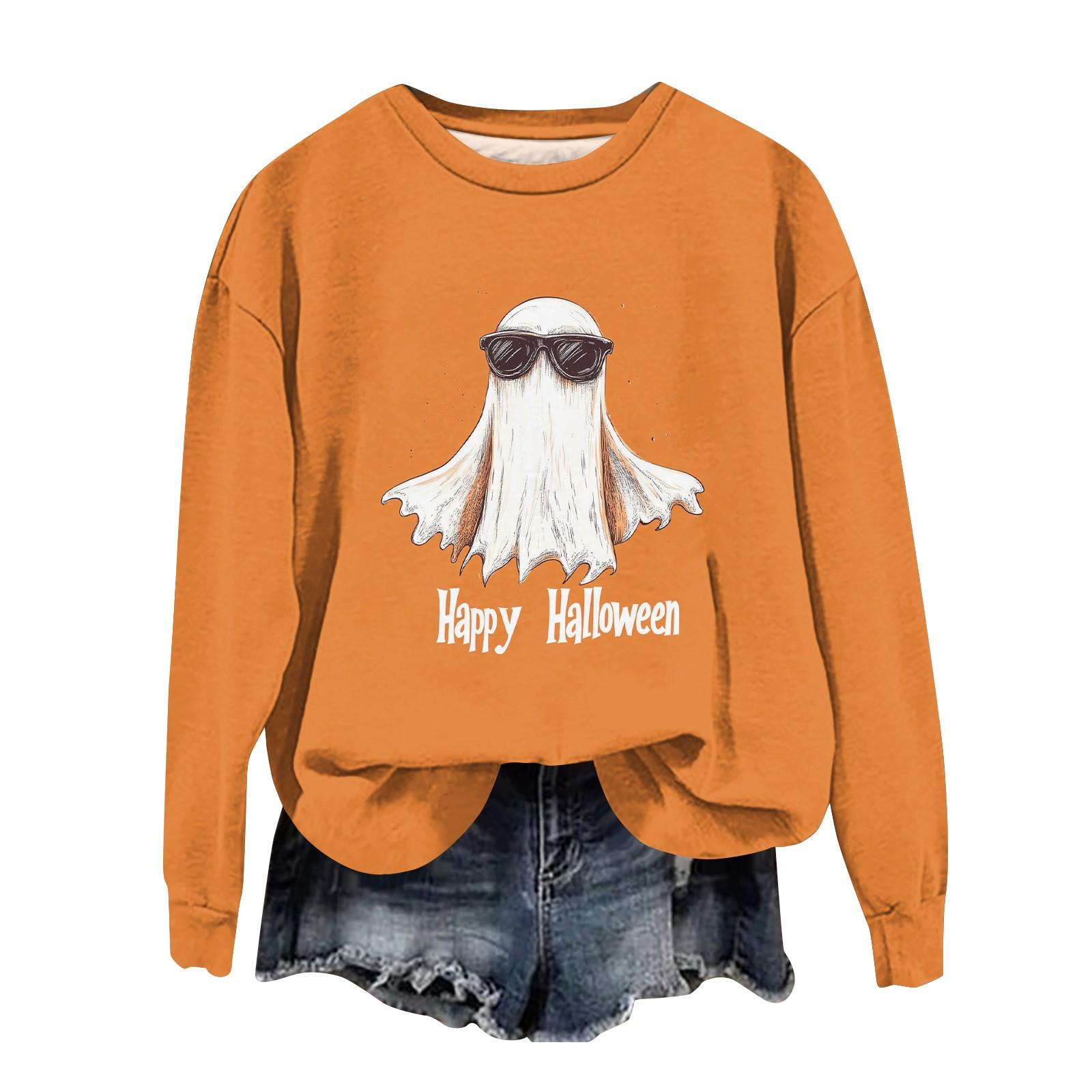 

Женская мода с длинным рукавом и принтом на Хэллоуин с круглым вырезом XXL оранжевый