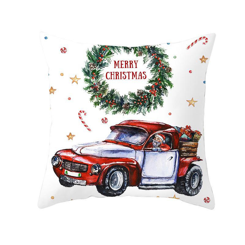 Cartoon Car Print Peach Skin Pillow Cover Christmas New Pillow Cover Wish Home Cushion Cover