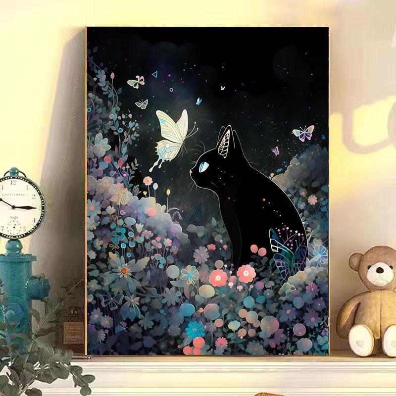 Diy Digital Oil Painting Butterfly Cat Series Hand-Filled Coloring Oil Painting Living Room Bedroom Decoration Painting