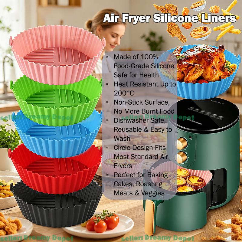 Trending Cross border Food Grade Silicone Air Fryer Mat Reusable Baking Mat Non stick Home Baking Sheet Air Fryer Accessories Round small чёрный