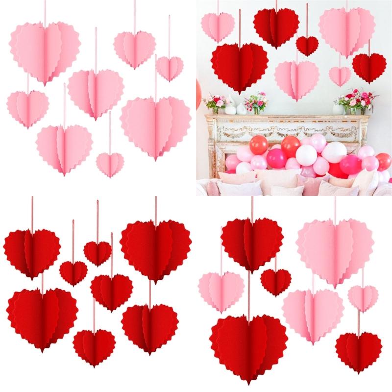 8Pcs Valentine's Day Heart Decoration Foldable Paper Heart Shape Ornament Easy Assembly for Wedding Party Decoration