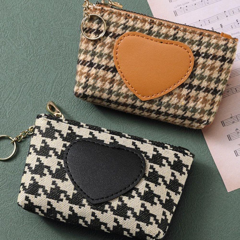 Druck Canvas Münzbeutel Pu Leder Kurzes Portemonnaie Tragbar Hahnentritt Reißverschluss Tasche Outdoor