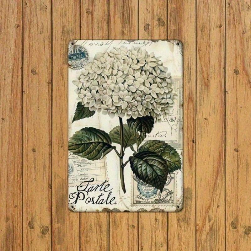 Hydrangea Vintage Metal Poster Wall Art 8x12 Inch Heavy Flower Engraving for Living Room