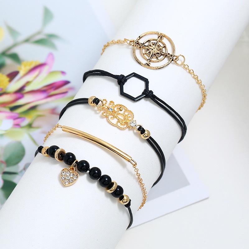 Trendy European & American Multilayer Compass Bracelet Set with Watch
