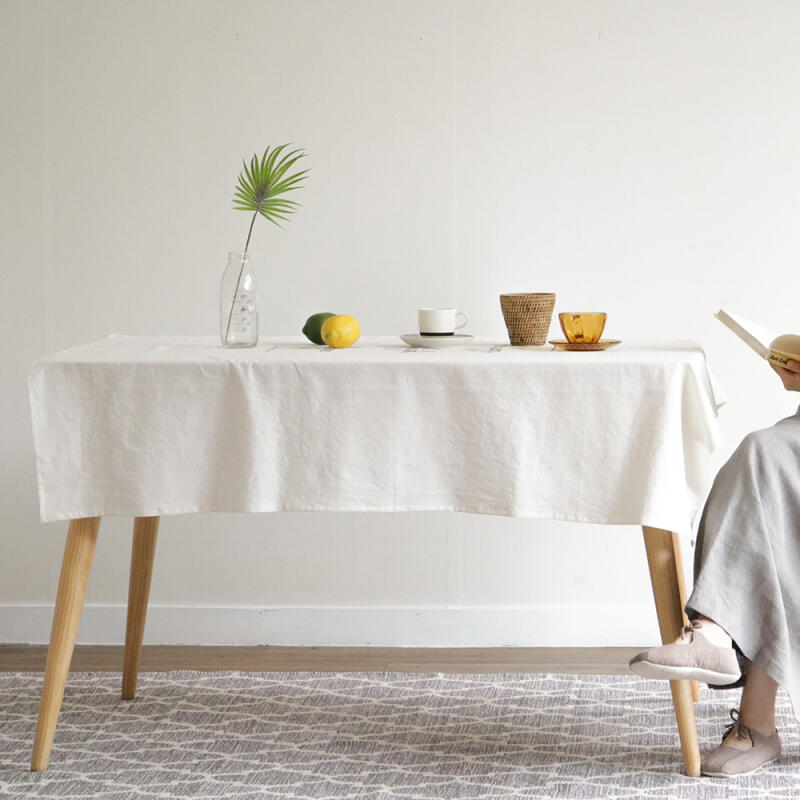 Linen Embroidered Table Cover (Tablecloth/Table Decoration) Ivory B
