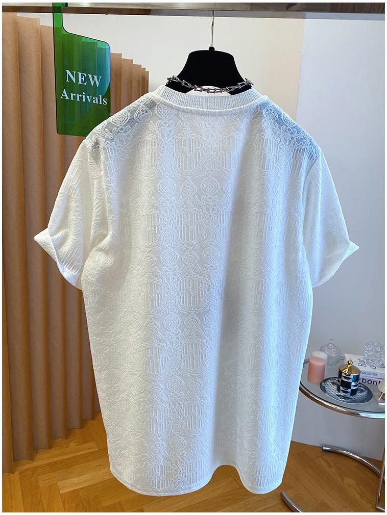 240 Jin Women's White Puppy Jacquard Short-Sleeve T-Shirt - 2026 New Summer Loose Casual Top