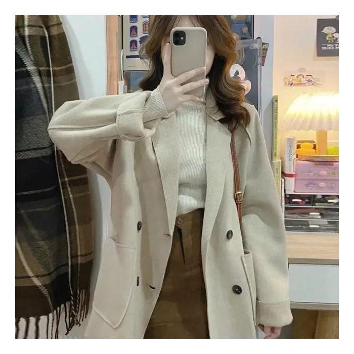 Premium Double-Sided Plush Wool Lapel Coat – Loose Fit, Korean Style XL