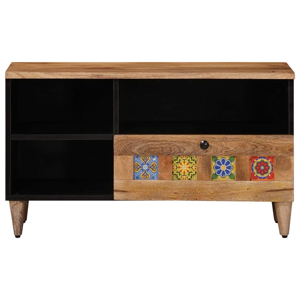 TV Cabinet with Shelf Natural Finish 80 X 33 X 46 Cm Solid Mango Wood