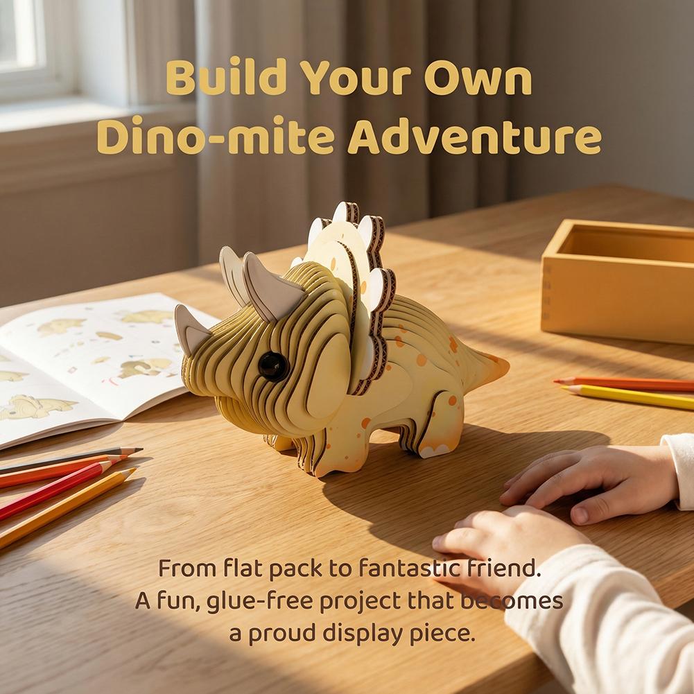 3D Dinosaur Puzzle for Kids DIY Creative Cardboard Animal Model Triceratops Assembly Toy Room Decor Birthday Gift