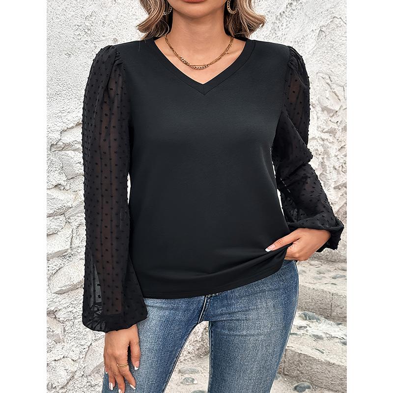 

Solid Color V-Neck Long-Sleeve Women s Shirt L чорний