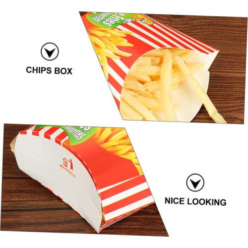 Mipcase 200-Piece Box French Fry Boxes, Snack French Fry Boats, Food Trays, Disposable French Fry Cases, Chip Packaging Boxes, Cartons, Highlight Red