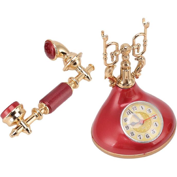 Retro Telephone Clock, Vintage Alarm Clock with Large Numerals, Accurate Time, Battery Powered Antique Old Fashioned Telephone Design Table Clock for