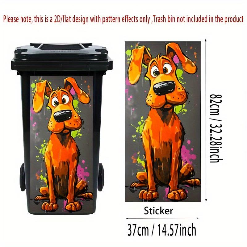 1pc 2D Flat Cartoon Dog Garbage Bin Sticker Self-Adhesive Colorful Animal Themed Design Kitchen Home Decor Trash Can for Outside