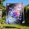 1pc Rose Butterfly Throw Blanket Polyester Fiber, Lightweight Flannel, Soft & Warm, All Season Use for Outdoor, Camping