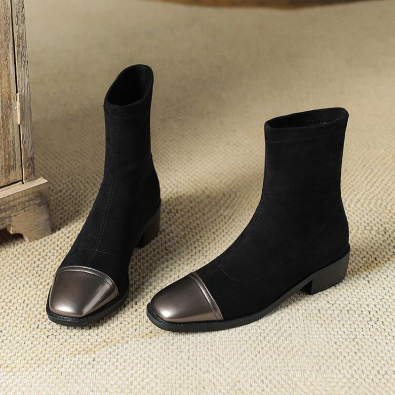 

Autumn and winter fashion boots women s low heel large size women s boots square heel new rubber sole Korean version suede black medium boots women 39 чёрный