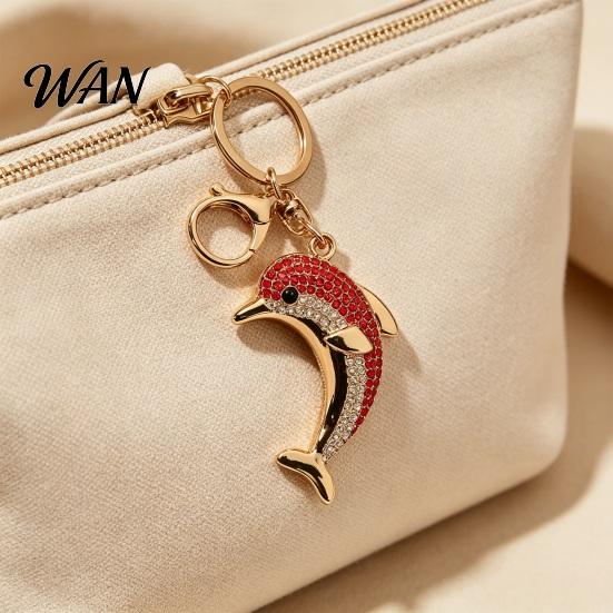 Rust-proof Keychain Pendant, Sparkling Rhinestones Dolphin Shape Keychain, Electroplated Surface Versatile Color Key Holder with Ring And Lobster