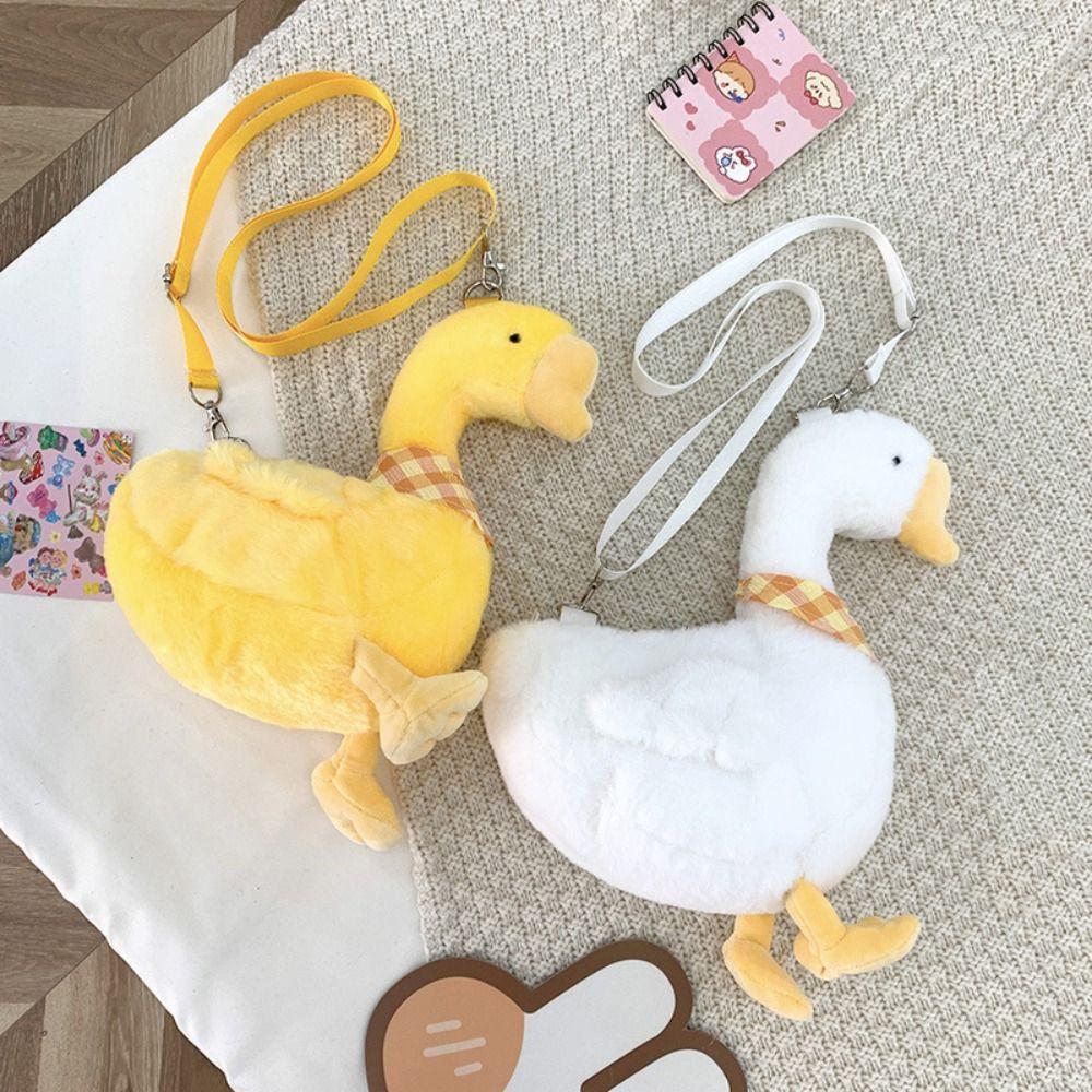 Zipper Cute Duck Crossbody Bag Fluffy Doll Shoulder Bags Portable Big Goose Plush Bag  Shopping