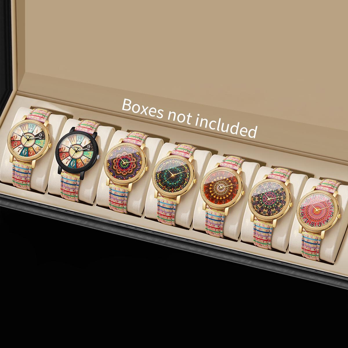 

1/6/7 шт. Винтажные женские часы с принтом, Модные женские кварцевые наручные часы с кожаным ремешком, Reloj Mujer, Подарок для девушек (Без коробки)