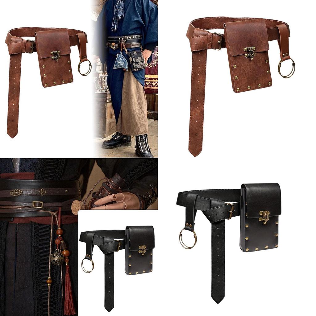 Belt Pouch Waist Bag Waistband Renaissance Accessories PU Leather Belt Phone Holder for Carnival Halloween Performance Festival