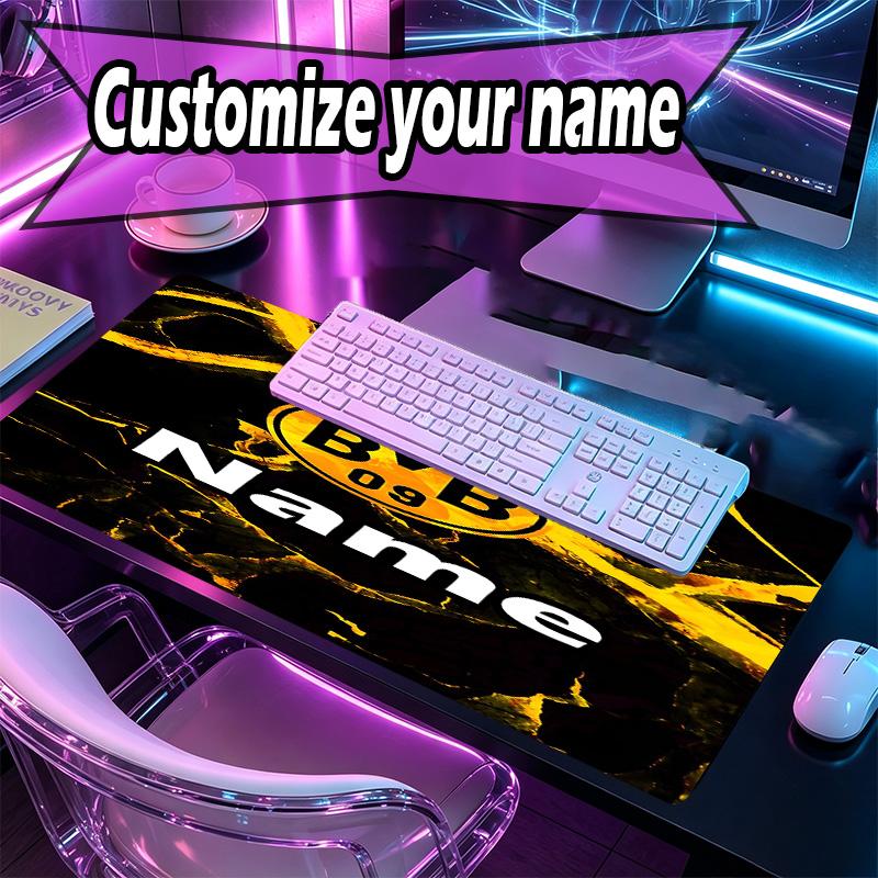 Custom Name Personalized Borussia Dortmund Pattern Mousepad, Laptop PC Desk Mat, Decorative Desk Mat for Home Keyboard Pad Gift