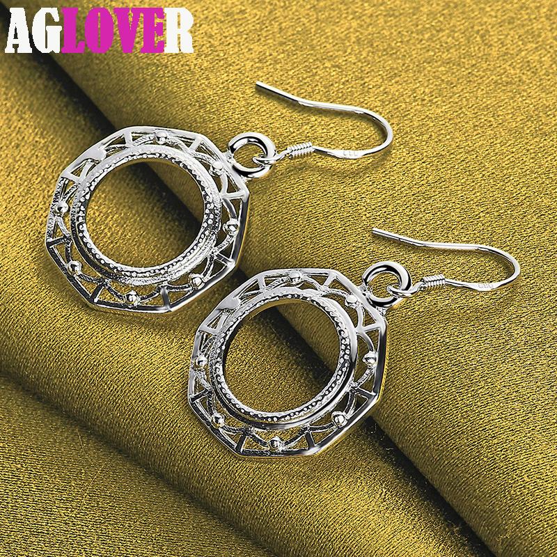 925 Sterling Silver Round Circle Drop Earring Jewelry