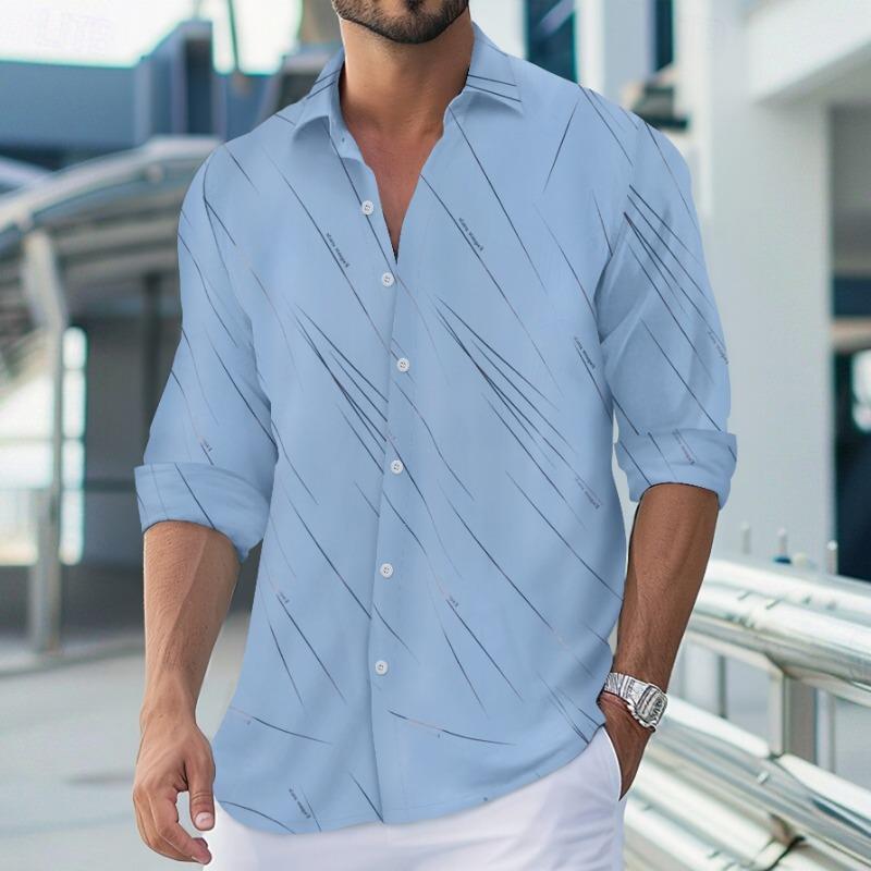 Весна Осень Модная мужская рубашка с принтом в виде линии горячего тиснения Повседневная — фото 7