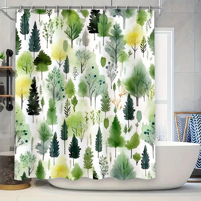 

Colorful Forest Shower Curtain Green Leaves Trees Pattern Decorative Bath Liner For Home Bathroom Accessories Sets W60H190(CM)-1 Pcs