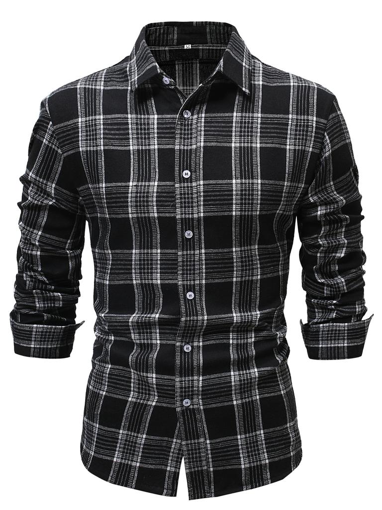 Mens Button Down Shirts Regular Fit Long Sleeve Casual Plaid Shirt