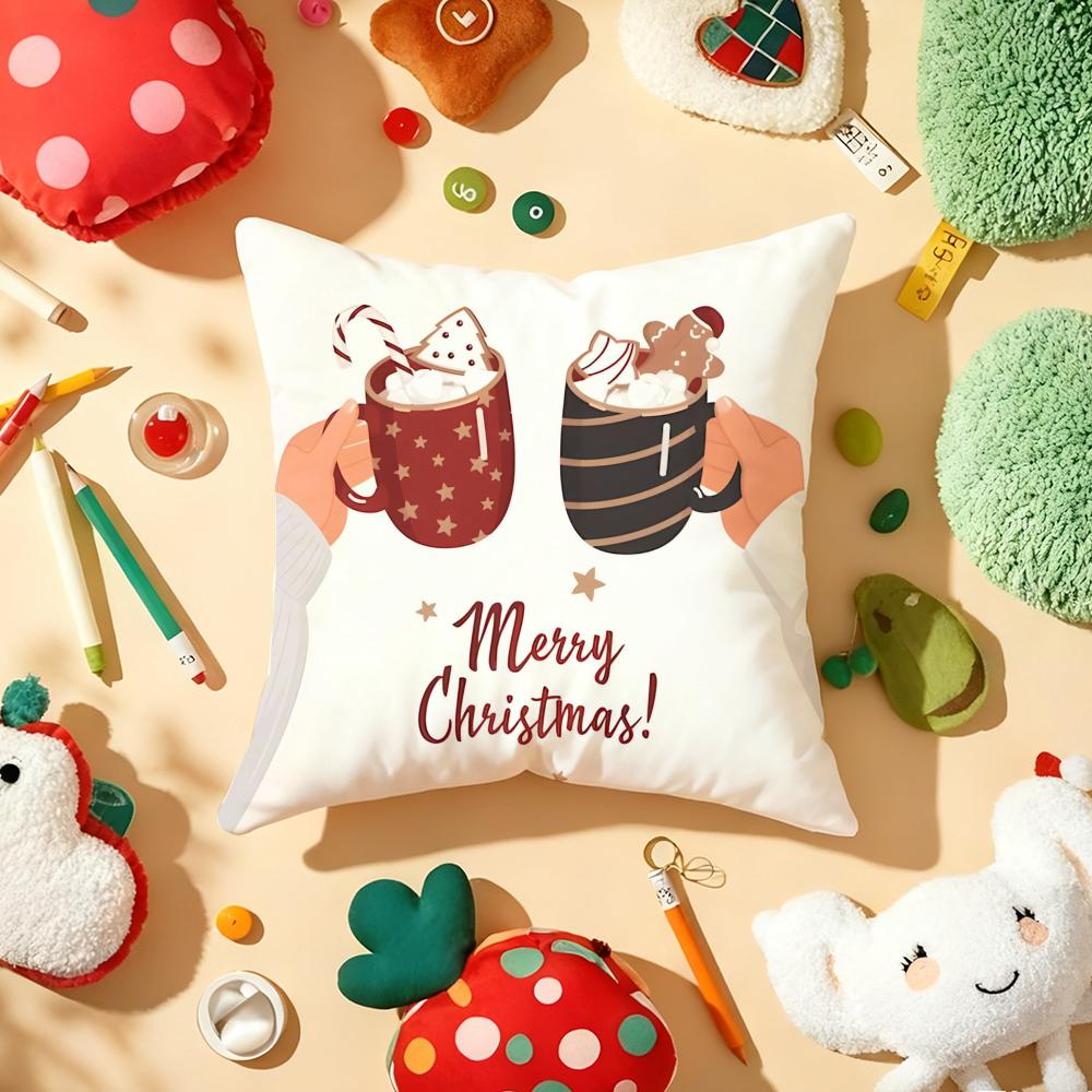 Merry Christmas Home Decoration Cushion Cover Plush Fabric Soft Double-Sided Printed Sofa Warm Winter Home Gift Pillow Cover