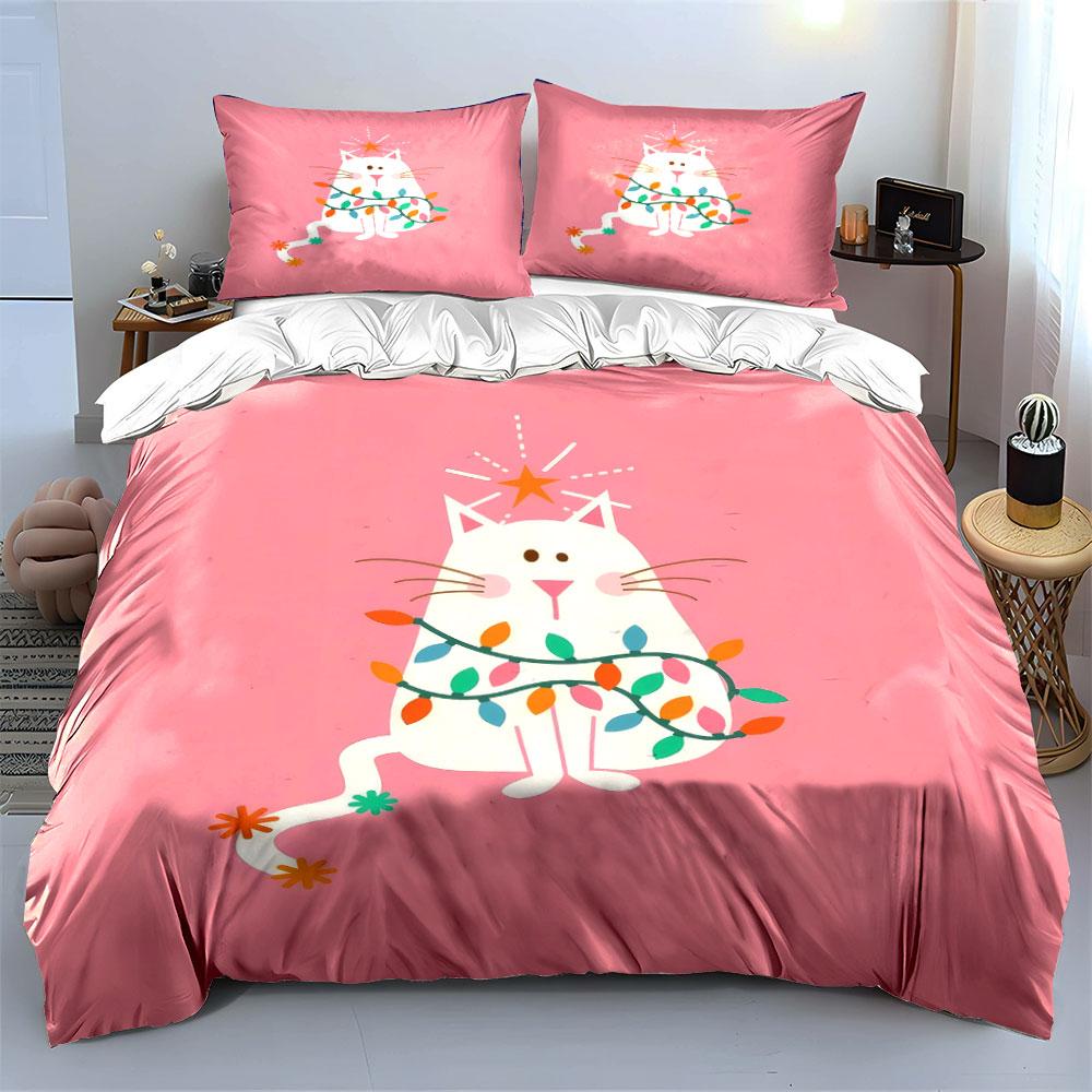 Cartoon Cat Festive Decor Set Soft Comfortable Duvet Cover Bedding Set Included 1*Duvet Cover & 2*Pillowcases, Gift