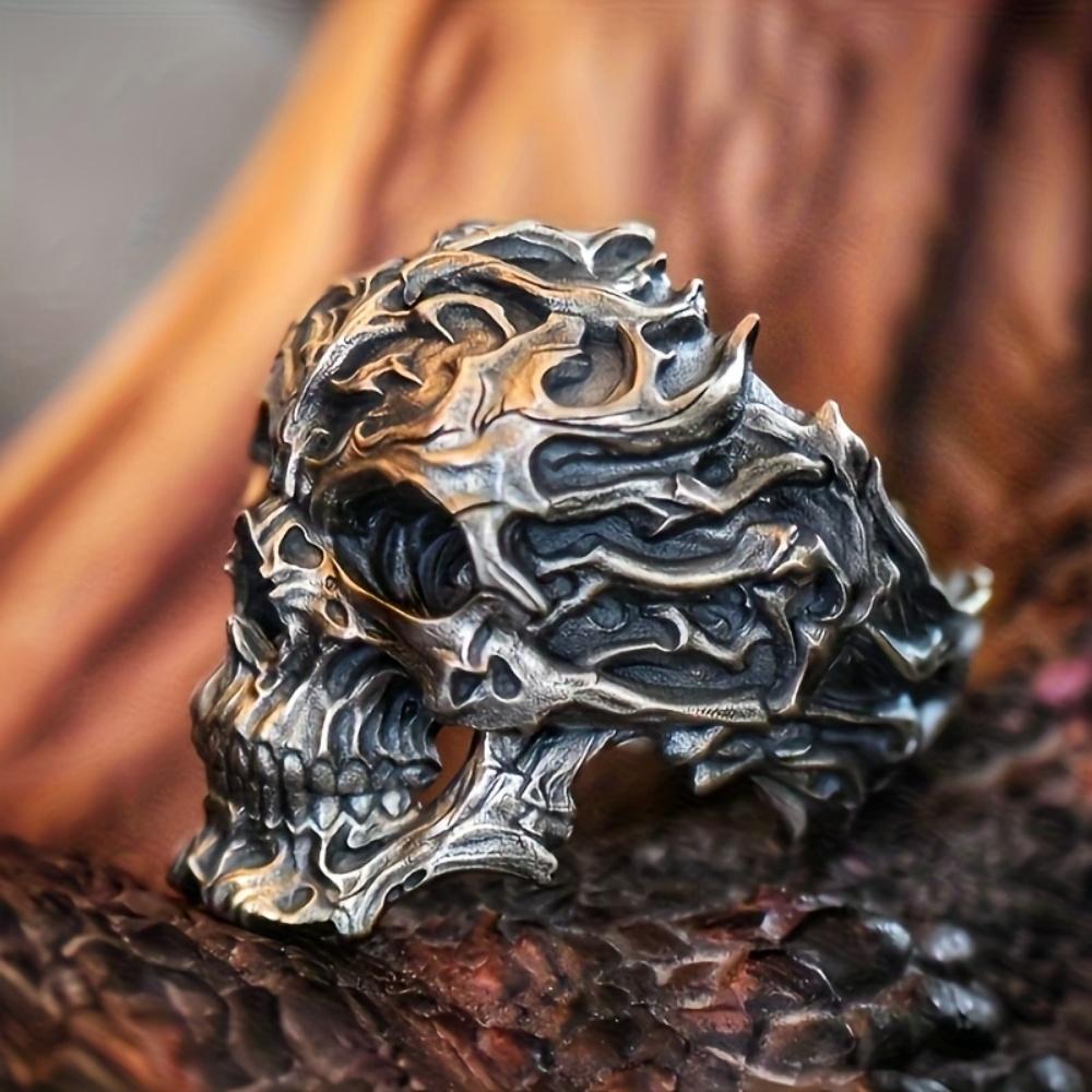 Vintage Punk Stainless Steel Skull Rings For Men Gothic Punk Horror Skull Rings Hip Hop Men Motorcycle Rock Biker Jewelry Gifts