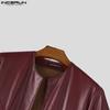 INCERUN Men Short Sleeve PU Open Front Faux Leather Long Cardigan Coats