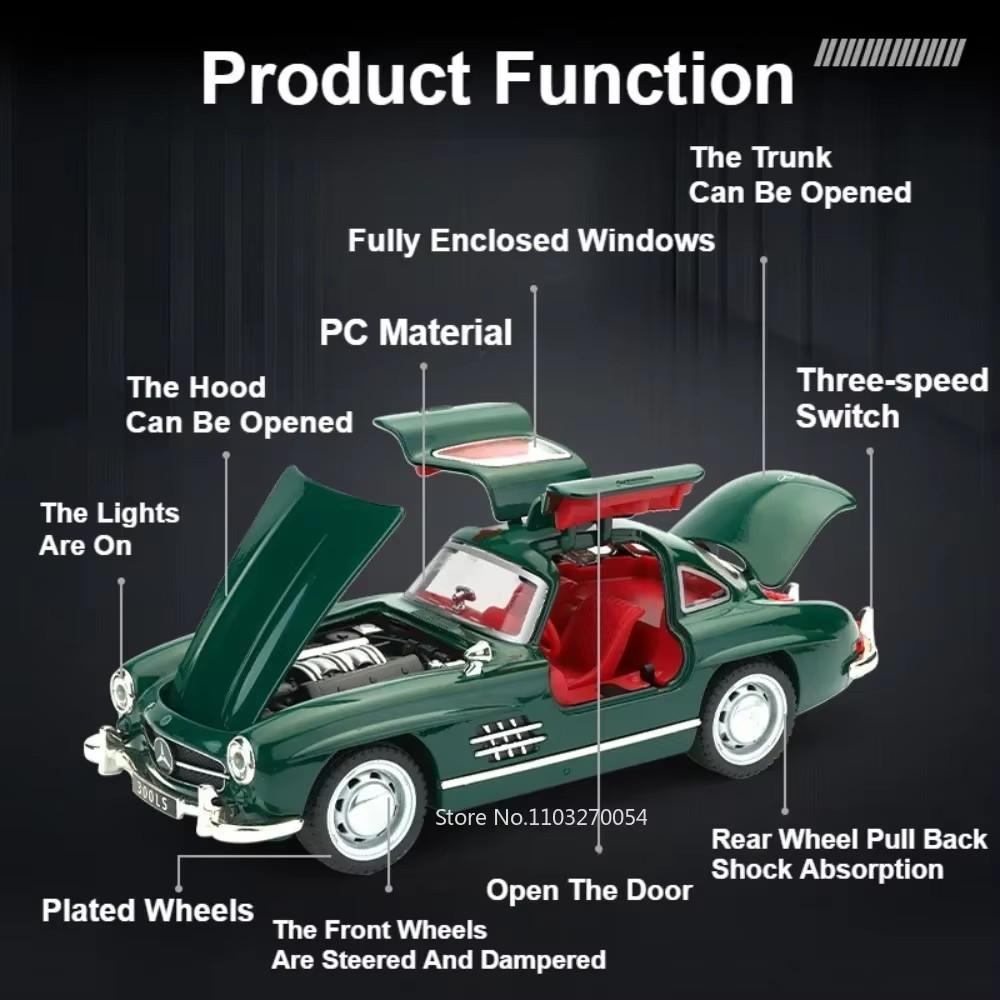 1:32 500k 300sl Model Toys Diecast Alloy Vintage Car Sound Light Pull Back Doors Opened Ornament Collectable Gift Adult Childre