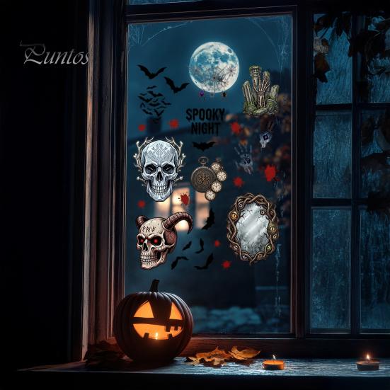 And Skull Cling Halloween Electrostatic Glass Stickers, Demon Blood Handprints Bats Scary Window Pattern Clings, Spooky Stickers for Doors Mirrors