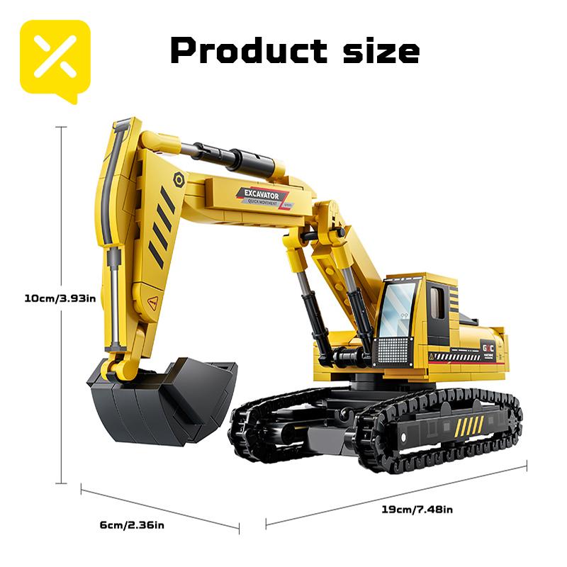 Building Blocks Excavator Construction Engineering Vehicle Toys Movable Arm 360° Rotation Anti-Slip Tracks Bricks Gifts for Boys