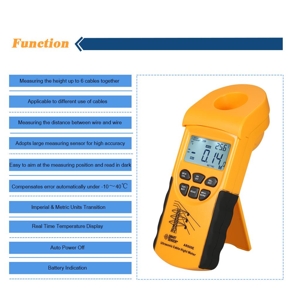 SMART SENSOR Professional Digital LCD Ultrasonic Cable Height Meter Handheld Height Cable Tester Measuring the Height