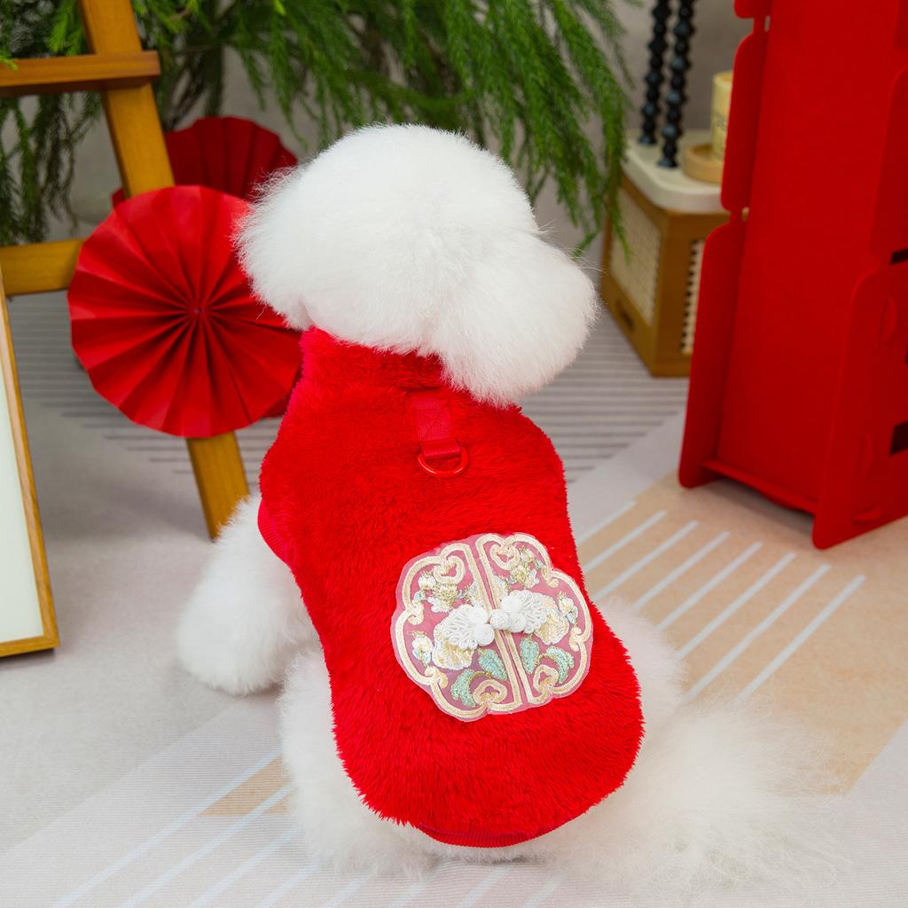 New Chinese Embroidery Pet Fleece Coat Can Be Pulled Small Dogs And Cats Hanfu Tang Suit Cute Pets Thickened Winter Clothes