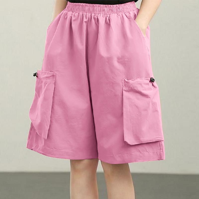 

ZANZEA Женские летние повседневные шорты с эластичной талией и широкими штанинами 4XL розовый