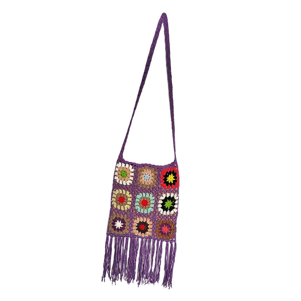 Crocheted Shoulder Tassel Bohemian Ethnic Style Tote for Beach Travel