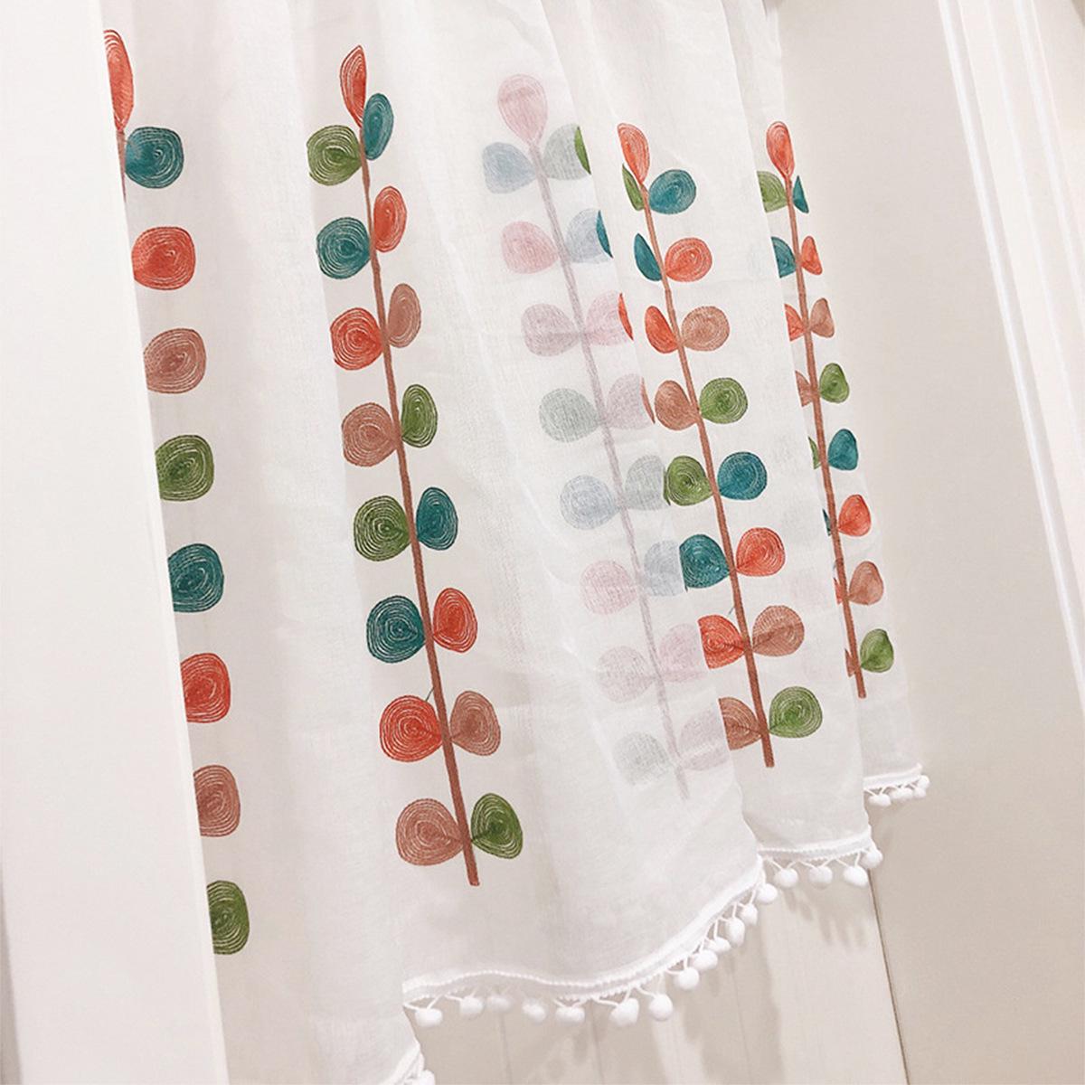 Four-color Pom-pom Lace Embroidery Sheer Short Curtain 40cm*60cm (1 pc)