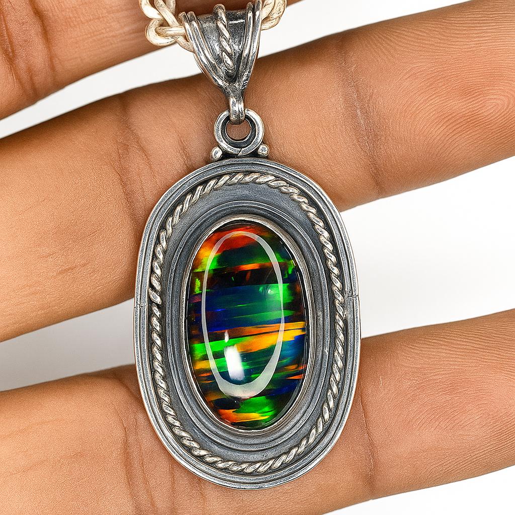 Natural Opal Pendant 46 ct 925 Sterling Silver Oval Cut Gems October Birthstone for Gem Collections