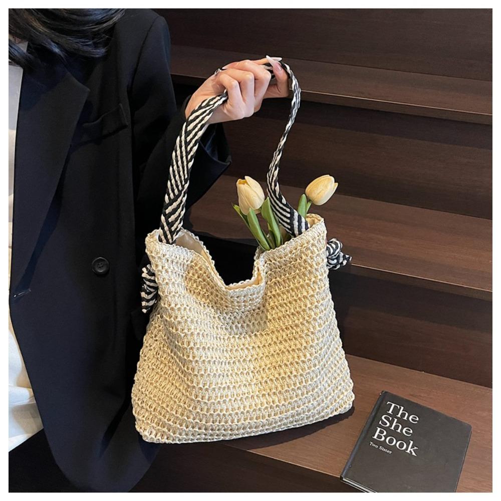 Straw Underarm Big Bag Women's New Summer Woven Shoulder Bag Travel Vacation Beach Bag  For Women, Single Shoulder Satchel, Summer Beach Tote Handbag